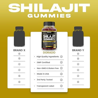 Shilajit Gummis für Männer & Frauen – Hochwirksame Goldqualität mit 85+ Spurenelementen und Fulvinsäure – Energie- und Immununterstützung – Drittanbieter getestet, vegan, ohne Gentechnik & hergestellt in den USA (60 Gummis)