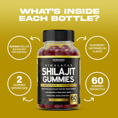 Shilajit Gummis für Männer & Frauen – Hochwirksame Goldqualität mit 85+ Spurenelementen und Fulvinsäure – Energie- und Immununterstützung – Drittanbieter getestet, vegan, ohne Gentechnik & hergestellt in den USA (60 Gummis)