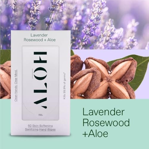 ALH Lavendel Rosenholz + Aloe Desinfizierende Handtücher – Saubere Hände, klarer Kopf – Desinfektionstücher für unterwegs für Kinder und Erwachsene – Reisegröße 3er-Pack, 20 Stück