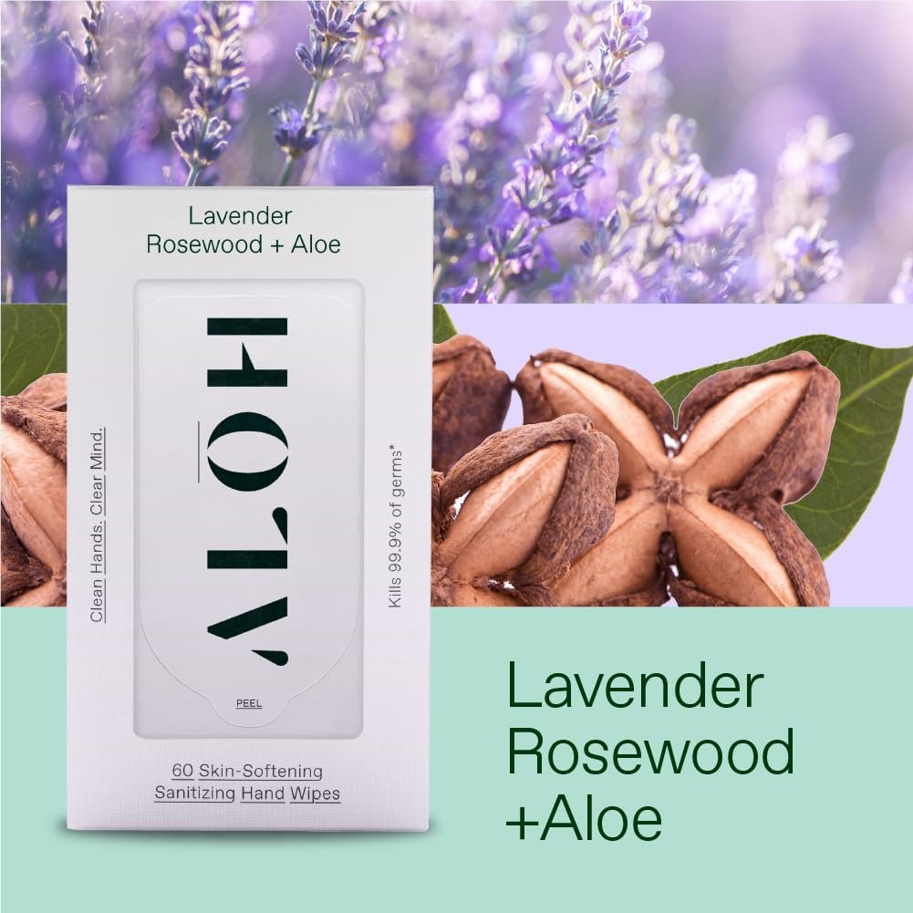 ALH Lavendel Rosenholz + Aloe Desinfizierende Handtücher – Saubere Hände, klarer Kopf – Desinfektionstücher für unterwegs für Kinder und Erwachsene – Reisegröße 3er-Pack, 20 Stück