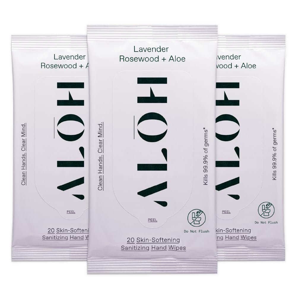 ALH Lavendel Rosenholz + Aloe Desinfizierende Handtücher – Saubere Hände, klarer Kopf – Desinfektionstücher für unterwegs für Kinder und Erwachsene – Reisegröße 3er-Pack, 20 Stück