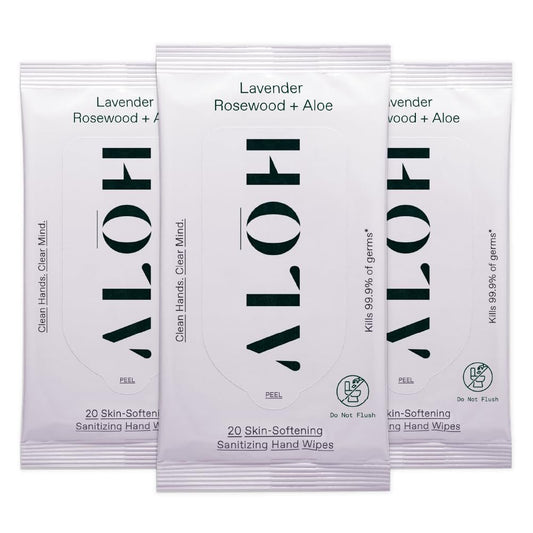 ALH Lavendel Rosenholz + Aloe Desinfizierende Handtücher – Saubere Hände, klarer Kopf – Desinfektionstücher für unterwegs für Kinder und Erwachsene – Reisegröße 3er-Pack, 20 Stück