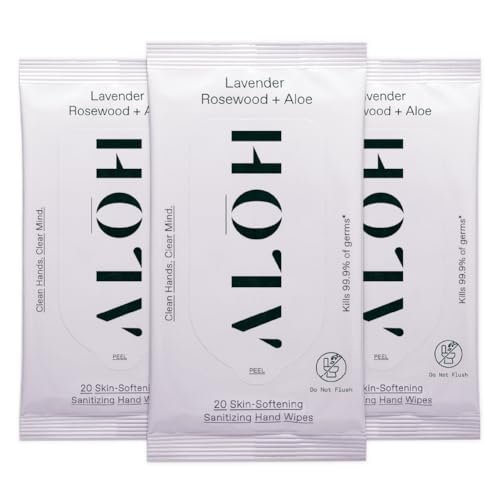 ALH Lavendel Rosenholz + Aloe Desinfizierende Handtücher – Saubere Hände, klarer Kopf – Desinfektionstücher für unterwegs für Kinder und Erwachsene – Reisegröße 3er-Pack, 20 Stück