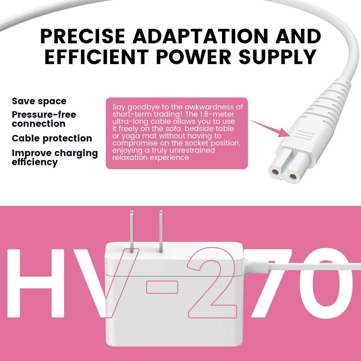 HV270 Ladegerät Ersatz kompatibel mit Hitachi Magic Wand HV-270 wiederaufladbare kabellose Massagegerät Netzteil Versorgungskabel (NUR für HV270)