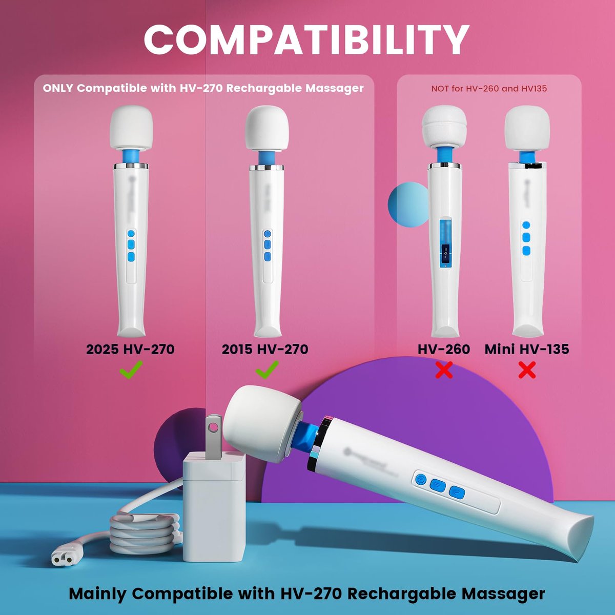 HV270 Ladegerät Ersatz kompatibel mit Hitachi Magic Wand HV-270 wiederaufladbare kabellose Massagegerät Netzteil Versorgungskabel (NUR für HV270)