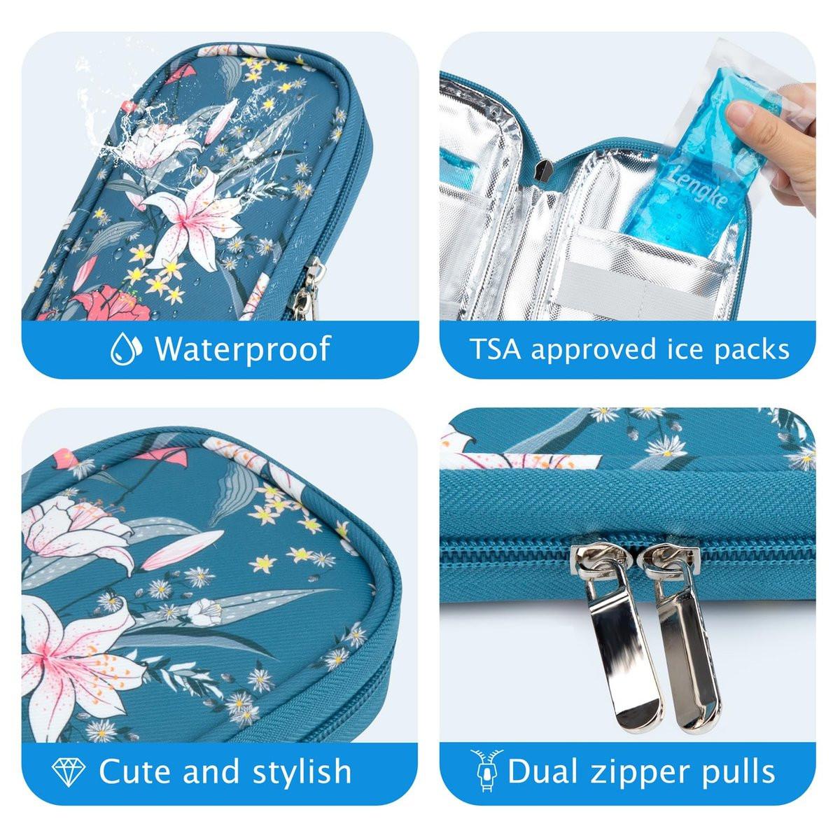 YOUSHARES Insulin Kühltasche Reise Tasche TSA genehmigt Medikamenten Organizer für Diabetiker mit 2 Kühlakkus – Lily