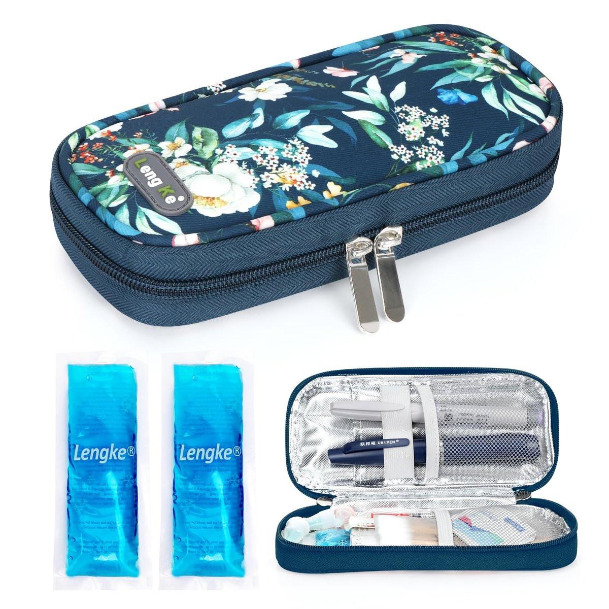 YOUSHARES Kühlbox für Insulin Reiseetui – Tragbare gekühlte Medikamententasche für Insulin-Pens, Medikamente und Diabeteszubehör mit 2 TSA-zugelassenen Kühlakkus (Camellia Blue)