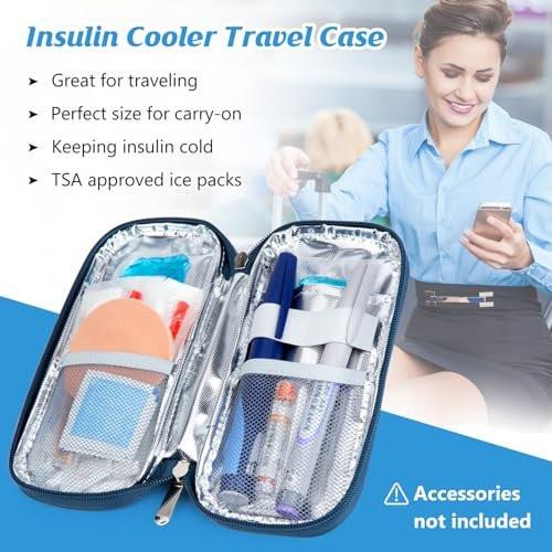 YOUSHARES Kühlbox für Insulin Reiseetui – Tragbare gekühlte Medikamententasche für Insulin-Pens, Medikamente und Diabeteszubehör mit 2 TSA-zugelassenen Kühlakkus (Camellia Blue)