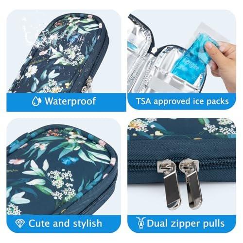 YOUSHARES Kühlbox für Insulin Reiseetui – Tragbare gekühlte Medikamententasche für Insulin-Pens, Medikamente und Diabeteszubehör mit 2 TSA-zugelassenen Kühlakkus (Camellia Blue)