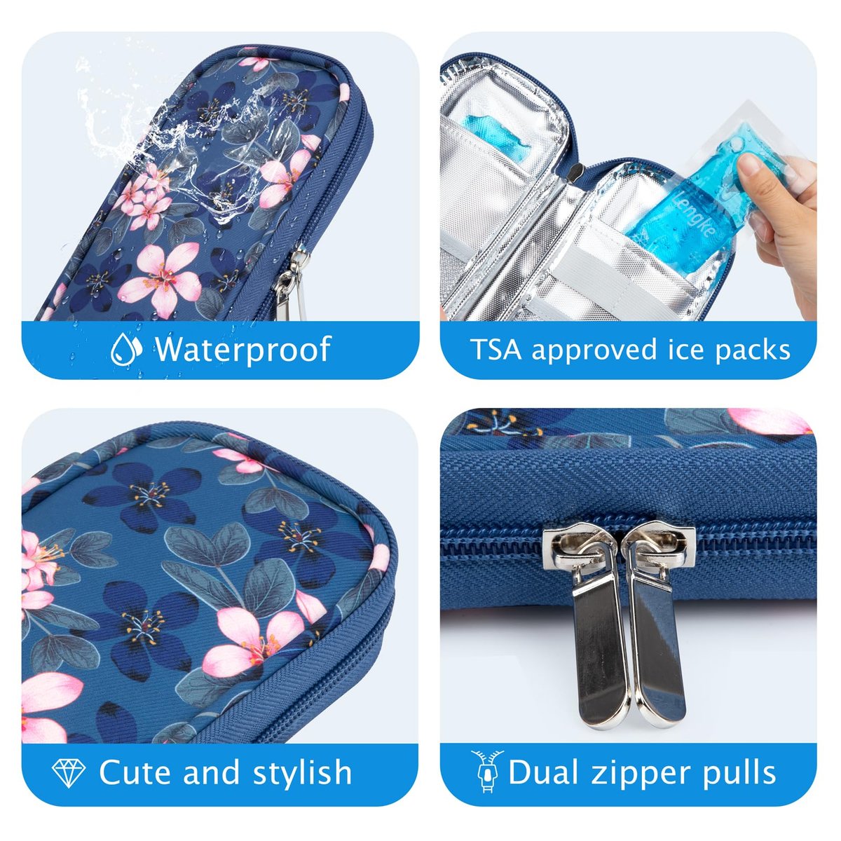 YOUSHARES Insulin-Kühltasche für Reisen – TSA-zugelassen für Ozempic, Mounjaro, Zepbound – Diabetiker-Kühlbox für Injektionsstifte – Kühltasche für Medikamente mit 2 Kühlakkus – Cymbidium