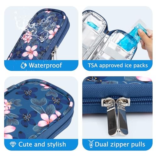 YOUSHARES Insulin-Kühltasche für Reisen – TSA-zugelassen für Ozempic, Mounjaro, Zepbound – Diabetiker-Kühlbox für Injektionsstifte – Kühltasche für Medikamente mit 2 Kühlakkus – Cymbidium