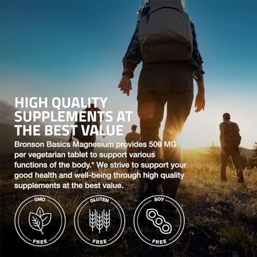 Bronson Magnesium 500 mg – Unterstützt Knochen- und Muskelgesundheit & Nervensystem – Non-GMO, 120 vegetarische Tabletten