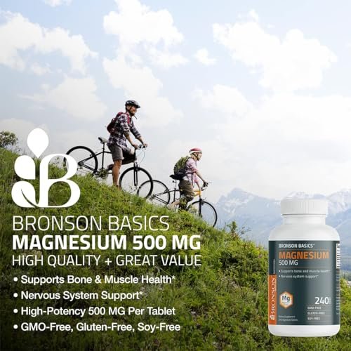 Bronson Magnesium 500 mg – Unterstützt Knochen- und Muskelgesundheit & Nervensystem – Non-GMO, 120 vegetarische Tabletten