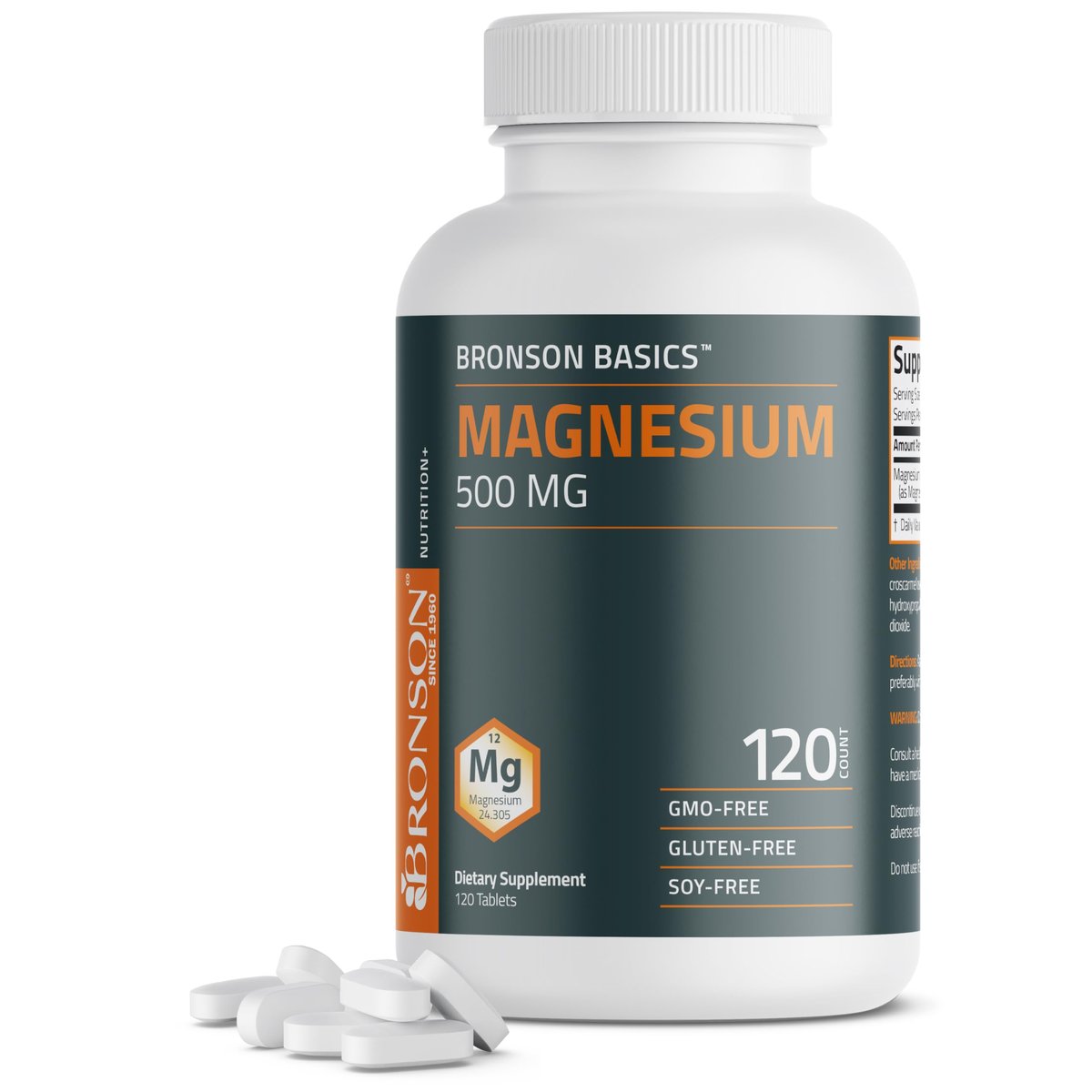 Bronson Magnesium 500 mg – Unterstützt Knochen- und Muskelgesundheit & Nervensystem – Non-GMO, 120 vegetarische Tabletten