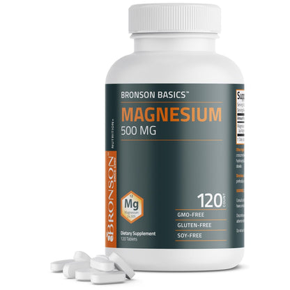 Bronson Magnesium 500 mg – Unterstützt Knochen- und Muskelgesundheit & Nervensystem – Non-GMO, 120 vegetarische Tabletten