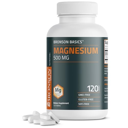 Bronson Magnesium 500 mg – Unterstützt Knochen- und Muskelgesundheit & Nervensystem – Non-GMO, 120 vegetarische Tabletten