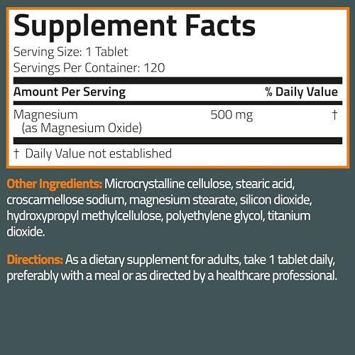 Bronson Magnesium 500 mg – Unterstützt Knochen- und Muskelgesundheit & Nervensystem – Non-GMO, 120 vegetarische Tabletten