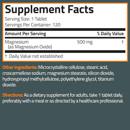 Bronson Magnesium 500 mg – Unterstützt Knochen- und Muskelgesundheit & Nervensystem – Non-GMO, 120 vegetarische Tabletten