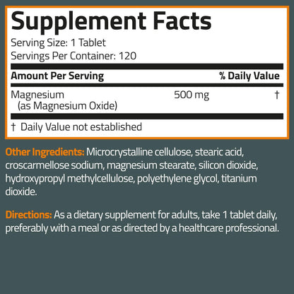 Bronson Magnesium 500 mg – Unterstützt Knochen- und Muskelgesundheit & Nervensystem – Non-GMO, 120 vegetarische Tabletten