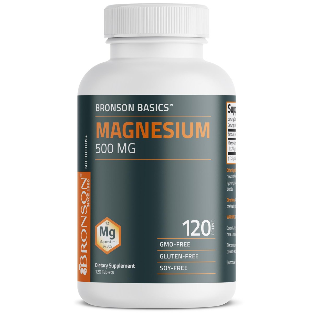 Bronson Magnesium 500 mg – Unterstützt Knochen- und Muskelgesundheit & Nervensystem – Non-GMO, 120 vegetarische Tabletten
