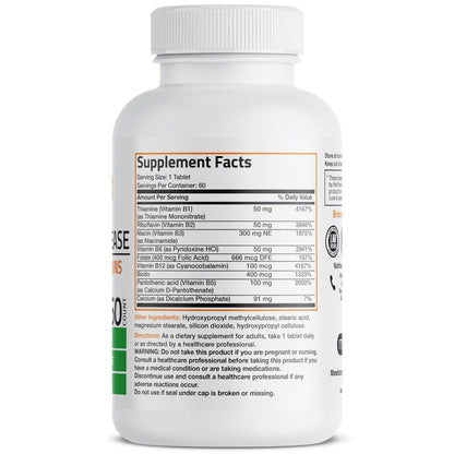 Bronson Super B Vitamin B Komplex mit verzögerter Freisetzung – Alle B-Vitamine (B1, B2, B3, B6, B9 Folsäure, B12) – 60 Tabletten