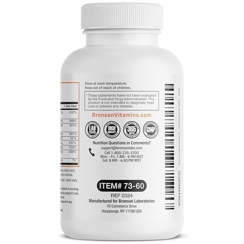 Bronson Super B Vitamin B Komplex mit verzögerter Freisetzung – Alle B-Vitamine (B1, B2, B3, B6, B9 Folsäure, B12) – 60 Tabletten