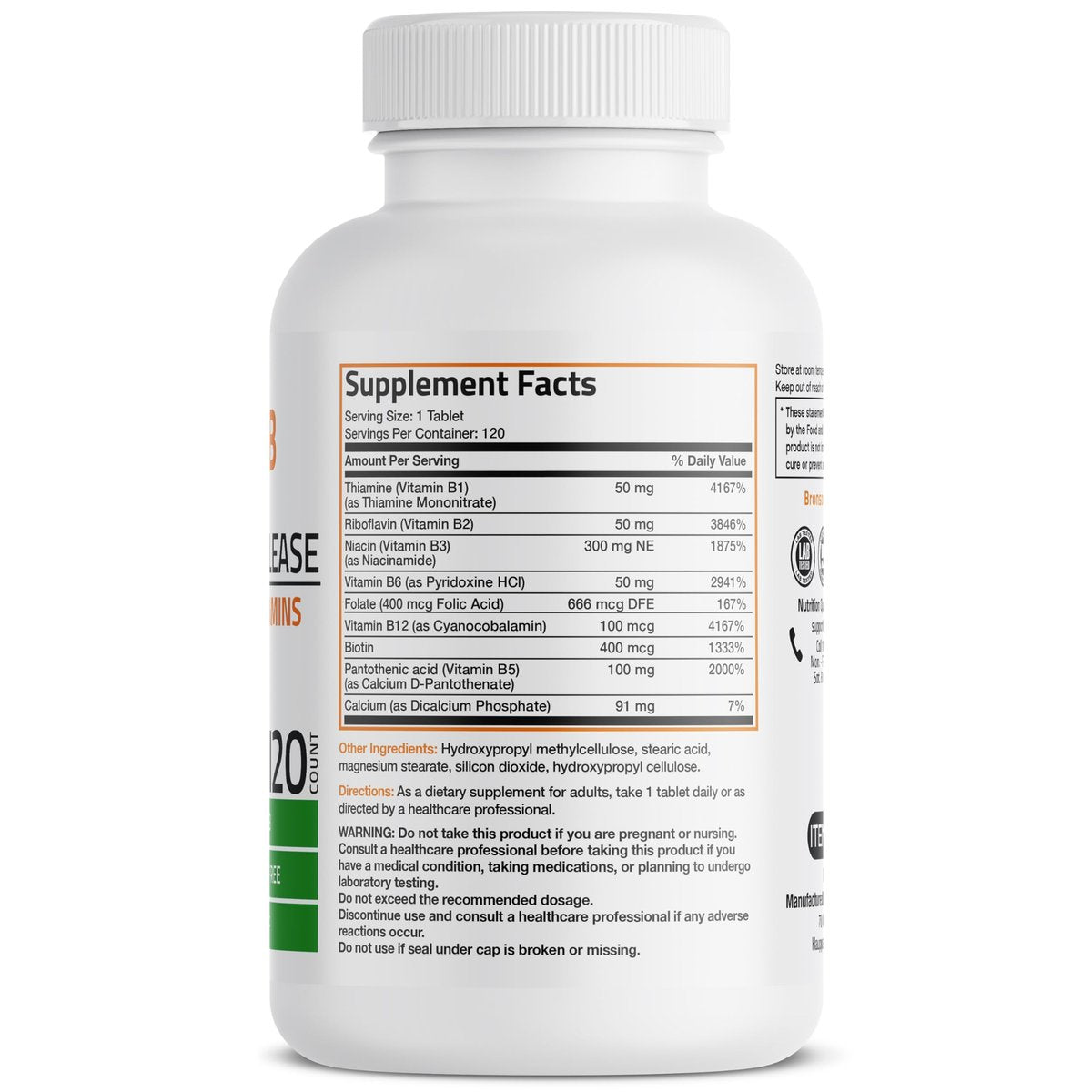 Bronson Super B Vitamin B Komplex mit verzögerter Freisetzung – Vitamin B1, B2, B3, B6, B9 (Folsäure), B12 – Alle B-Vitamine – 120 Tabletten