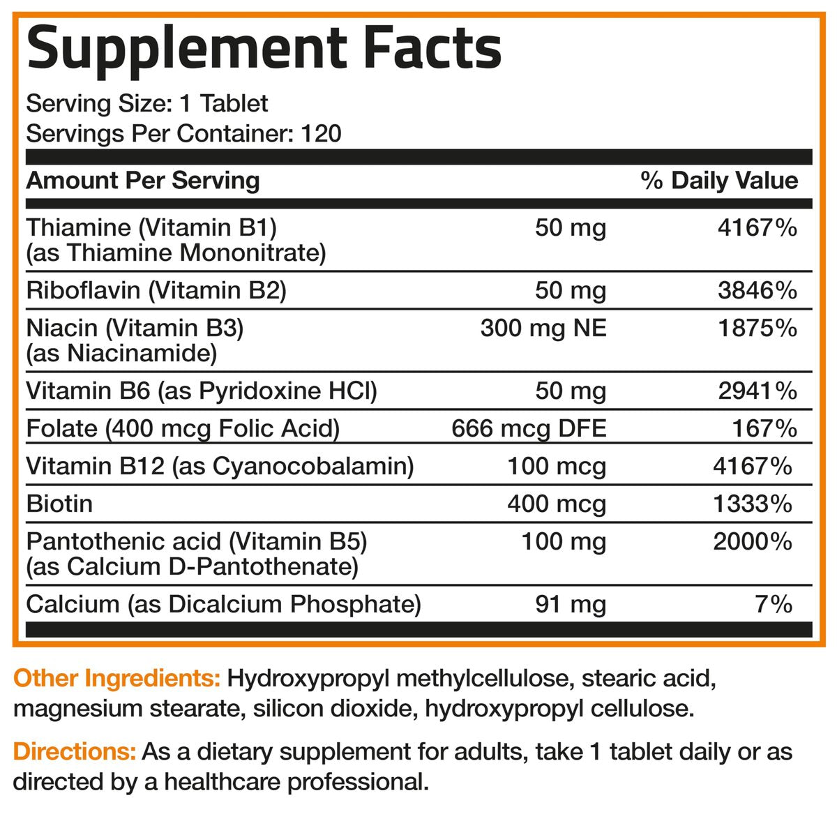 Bronson Super B Vitamin B Komplex mit verzögerter Freisetzung – Vitamin B1, B2, B3, B6, B9 (Folsäure), B12 – Alle B-Vitamine – 120 Tabletten