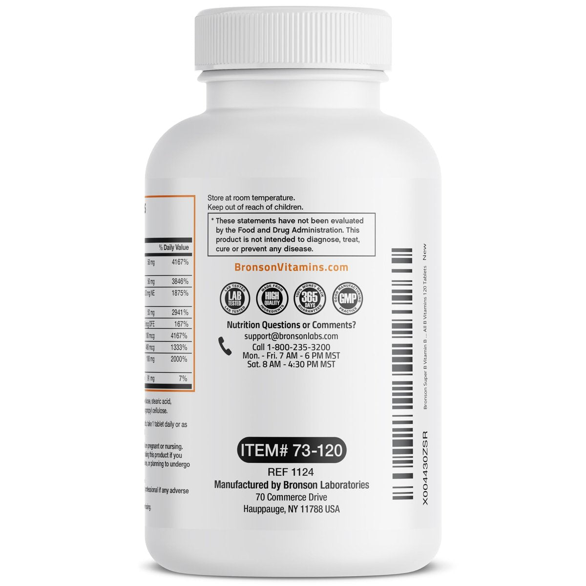 Bronson Super B Vitamin B Komplex mit verzögerter Freisetzung – Vitamin B1, B2, B3, B6, B9 (Folsäure), B12 – Alle B-Vitamine – 120 Tabletten
