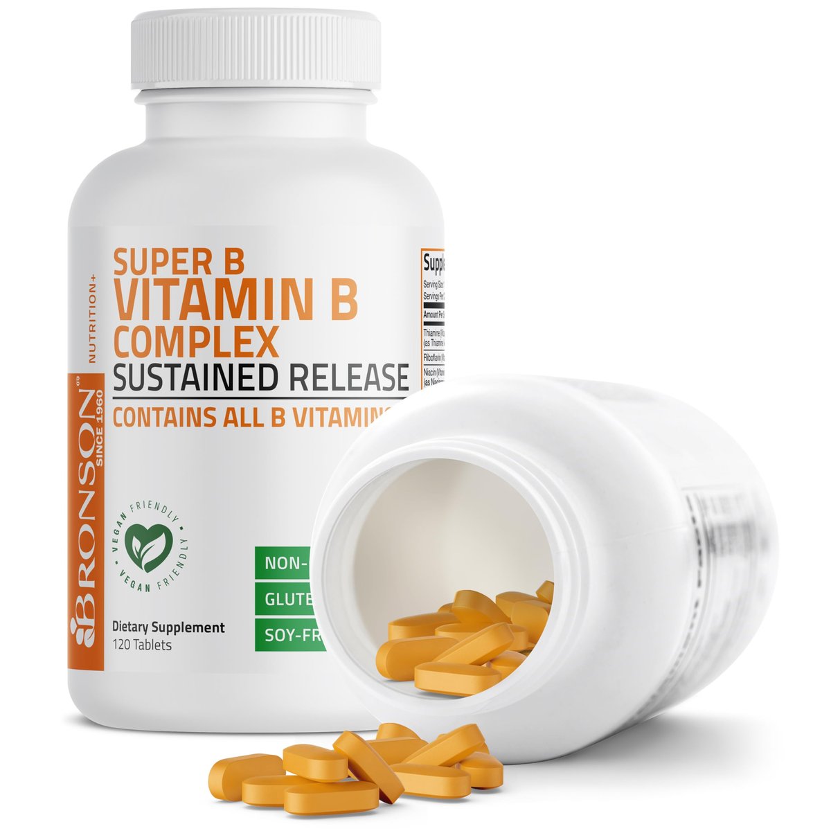 Bronson Super B Vitamin B Komplex mit verzögerter Freisetzung – Vitamin B1, B2, B3, B6, B9 (Folsäure), B12 – Alle B-Vitamine – 120 Tabletten