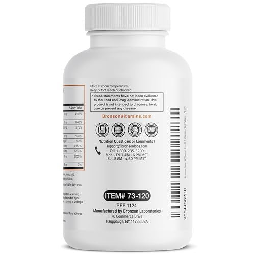 Bronson Super B Vitamin B Komplex mit verzögerter Freisetzung – Vitamin B1, B2, B3, B6, B9 (Folsäure), B12 – Alle B-Vitamine – 120 Tabletten