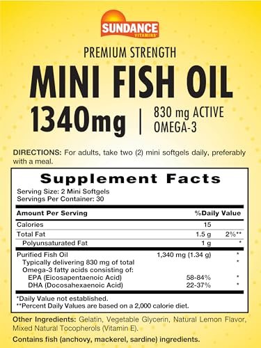 Sundance Mini Fischöl Softgels 1340mg | 60 Stück | Kontrolliert Fischgeschmack | Premium-Stärke Formel mit Omega-3 | Natürlicher Zitronengeschmack | Nicht-GMO und Glutenfrei