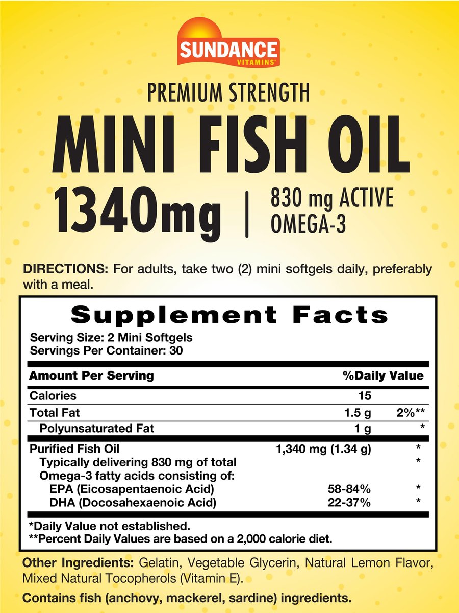 Sundance Mini Fischöl Softgels 1340mg | 60 Stück | Kontrolliert Fischgeschmack | Premium-Stärke Formel mit Omega-3 | Natürlicher Zitronengeschmack | Nicht-GMO und Glutenfrei