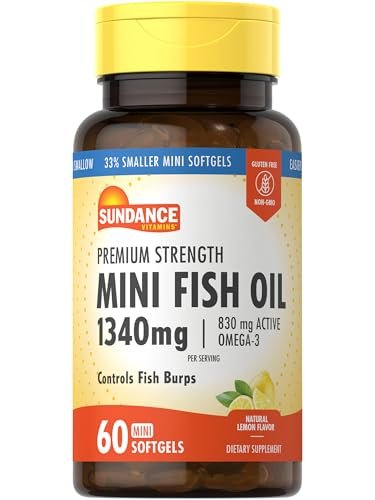Sundance Mini Fischöl Softgels 1340mg | 60 Stück | Kontrolliert Fischgeschmack | Premium-Stärke Formel mit Omega-3 | Natürlicher Zitronengeschmack | Nicht-GMO und Glutenfrei