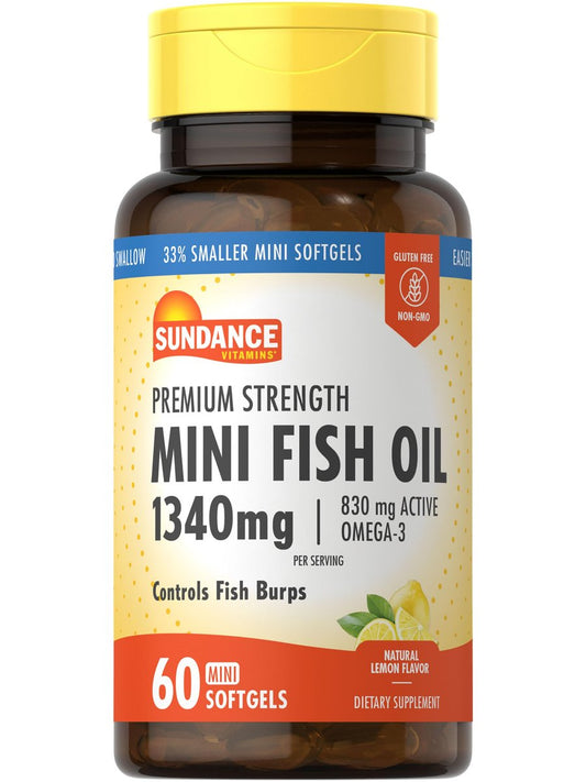 Sundance Mini Fischöl Softgels 1340mg | 60 Stück | Kontrolliert Fischgeschmack | Premium-Stärke Formel mit Omega-3 | Natürlicher Zitronengeschmack | Nicht-GMO und Glutenfrei