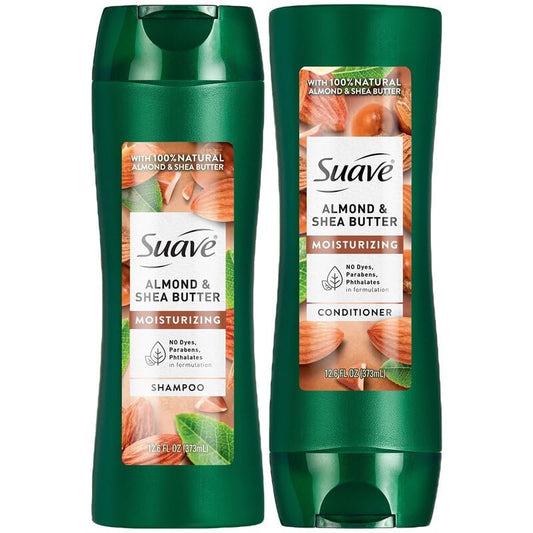 Suave Almond & Shea Butter Shampoo und Conditioner für trockenes Haar – Feuchtigkeitsspendende Haarpflege für Frauen & Männer, Frizz-Kontrolle, 2 x 12,6 Fl Oz