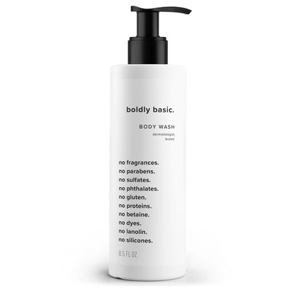 Boldly Basic Duftfreies Duschgel – Sanfte Körperreinigung für empfindliche Haut – Unparfümiert, dermatologisch getestet, ohne Sulfate, Parabene oder Gluten – Nicht komedogen und hypoallergen