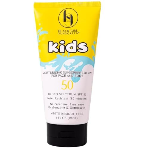 Black Girl Sunscreen Kids SPF 50 Lotion für Gesicht & Körper – Sonnenschutz für Kinder, wasserresistent 80 Minuten, ideal für Strand & Reisen, kein weißer Schimmer für melaninreiche Haut – 177 ml