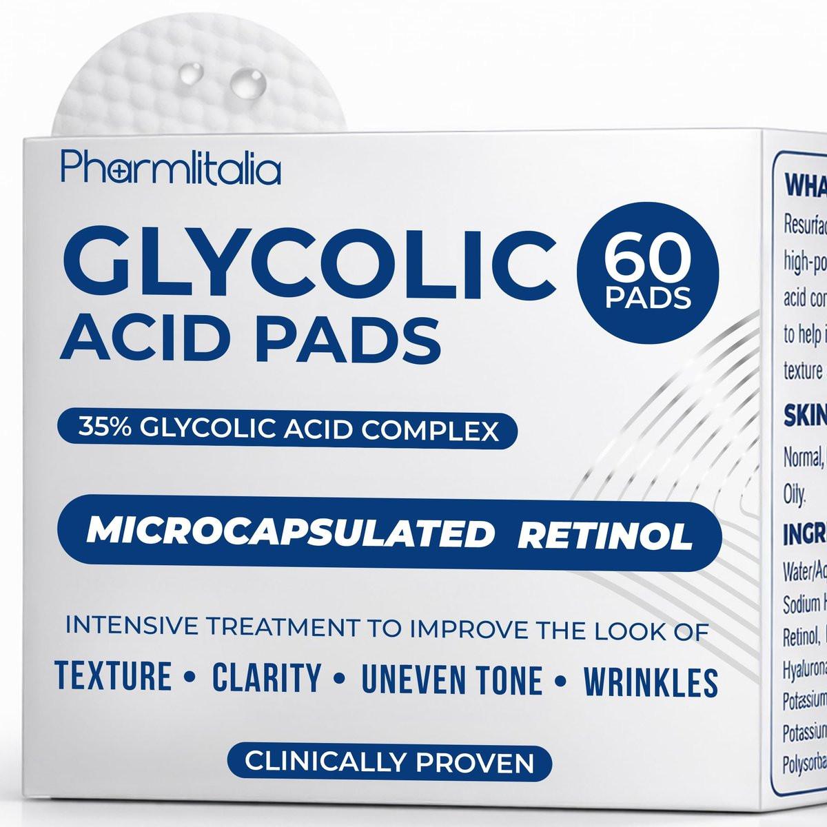 Glykolsäure-Pads 35% – Resurfacing Pads für Gesicht & Körper – Peeling-Pads gegen Mitesser, dunkle Flecken, feine Linien & Falten – 60 Stück