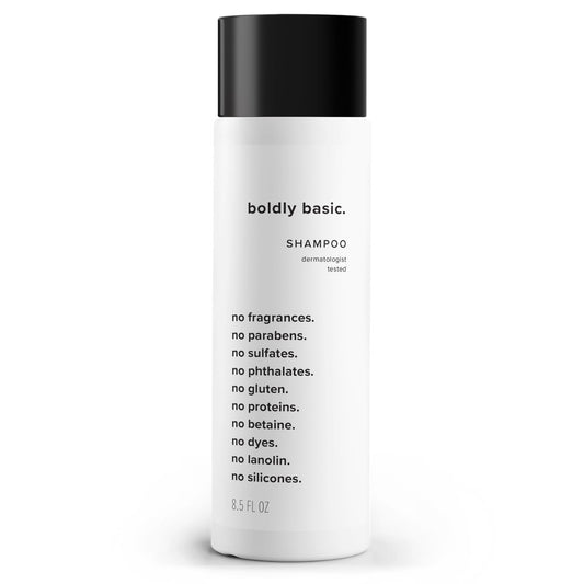 Boldly Basic Duftfreies Shampoo - Sanft zu empfindlicher Haut und Haaren - Unparfümiert - Dermatologisch getestet - Ohne Sulfate, Parabene oder Gluten - Nicht komedogen und hypoallergen