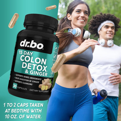 DR. BO Colon Cleanser Detox – 15-Tage-Darmreinigung mit Ingwer – Natürliches Abführmittel gegen Verstopfung, Blähbauch & zur Unterstützung der Gewichtsabnahme (30 Kapseln)