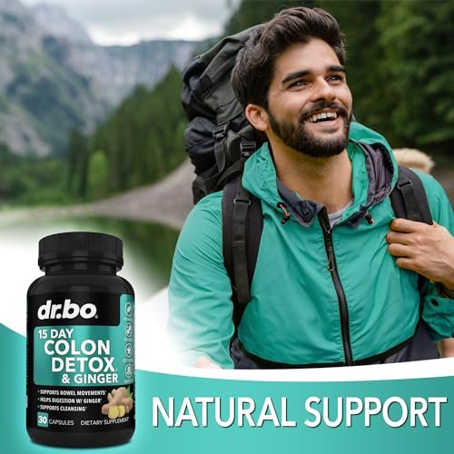 DR. BO Colon Cleanser Detox – 15-Tage-Darmreinigung mit Ingwer – Natürliches Abführmittel gegen Verstopfung, Blähbauch & zur Unterstützung der Gewichtsabnahme (30 Kapseln)