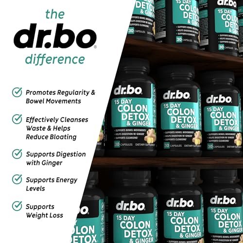 DR. BO Colon Cleanser Detox – 15-Tage-Darmreinigung mit Ingwer – Natürliches Abführmittel gegen Verstopfung, Blähbauch & zur Unterstützung der Gewichtsabnahme (30 Kapseln)