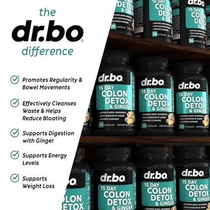 DR. BO Colon Cleanser Detox – 15-Tage-Darmreinigung mit Ingwer – Natürliches Abführmittel gegen Verstopfung, Blähbauch & zur Unterstützung der Gewichtsabnahme (30 Kapseln)