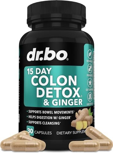 DR. BO Colon Cleanser Detox – 15-Tage-Darmreinigung mit Ingwer – Natürliches Abführmittel gegen Verstopfung, Blähbauch & zur Unterstützung der Gewichtsabnahme (30 Kapseln)