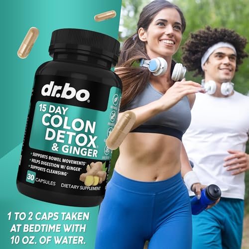 DR. BO Colon Cleanser Detox – 15-Tage-Darmreinigung mit Ingwer – Natürliches Abführmittel gegen Verstopfung, Blähbauch & zur Unterstützung der Gewichtsabnahme (30 Kapseln)