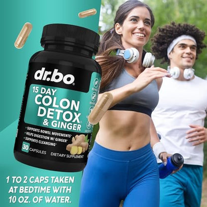 DR. BO Colon Cleanser Detox – 15-Tage-Darmreinigung mit Ingwer – Natürliches Abführmittel gegen Verstopfung, Blähbauch & zur Unterstützung der Gewichtsabnahme (30 Kapseln)