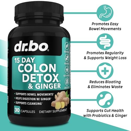 DR. BO Colon Cleanser Detox – 15-Tage-Darmreinigung mit Ingwer – Natürliches Abführmittel gegen Verstopfung, Blähbauch & zur Unterstützung der Gewichtsabnahme (30 Kapseln)