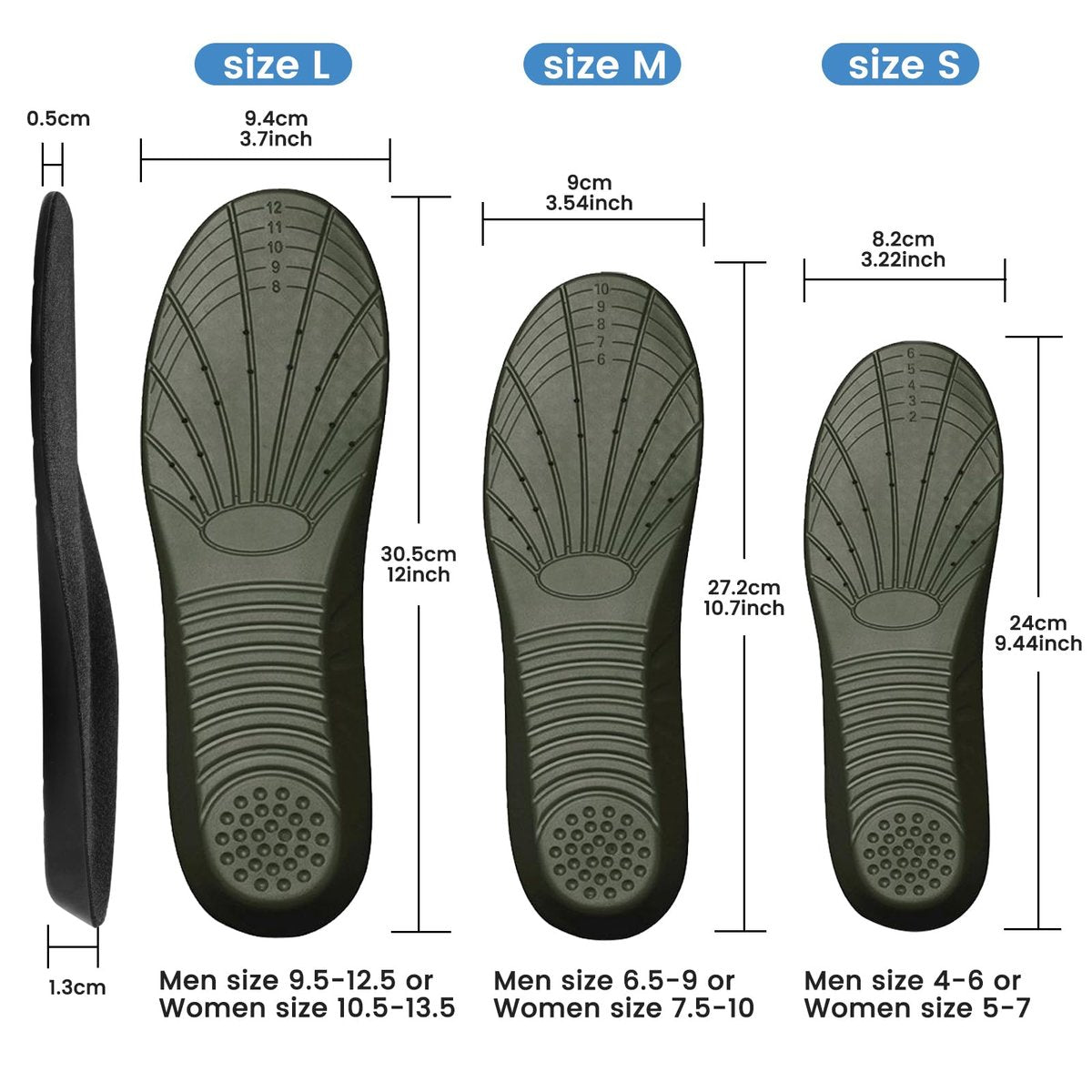 Memory Foam Einlegesohlen - Stoßdämpfend & Bequem für Herren und Damen (L US M: 9.5-12.5/W: 10.5-13.5)