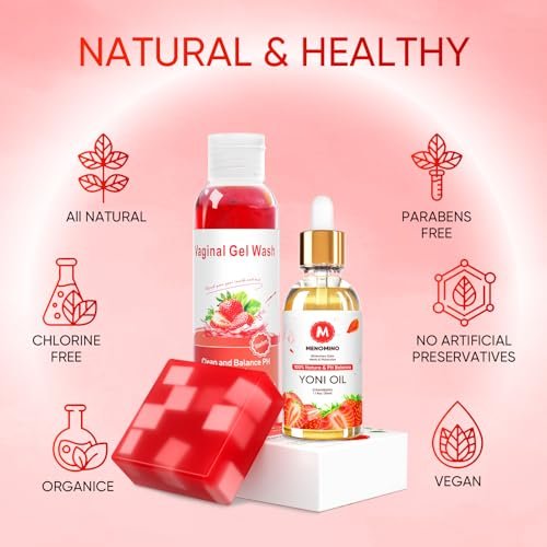 MENOMINO Intimwaschseife & Yoni-Öl für Frauen – pH-Balance, Feuchtigkeitsspender & Geruchsentfernung – 5,07 Fl.Oz Intimwaschmittel, 1 Fl.Oz Bio-Frauenöl & 3,53 Oz Yoni-Seife
